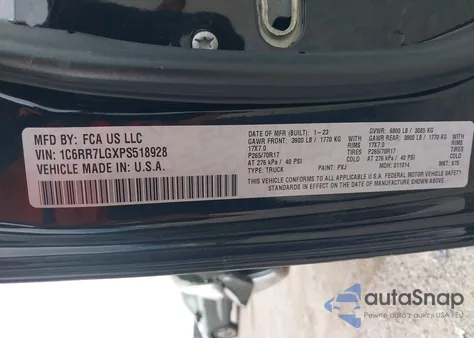 2023 Ram 1500 Classic Slt 4X4 5'7 Box из США, поврежденный, VIN 1C6RR7LGXPS518928